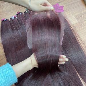 Extensions de cheveux lisses couleur bordeaux à prix d'usine, 100% cheveux humains vietnamiens, double trame - Product Image 6
