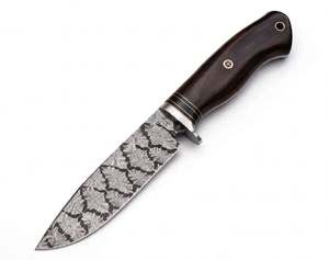 Cuchillo utilitario de hoja fija de acero de Damasco forjado a mano OEM personalizado con punta de gota y filo recto, mango de palisandro oscuro para bricolaje - Product Image 1