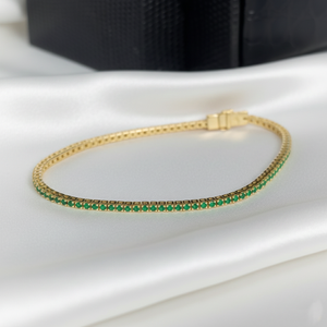 Bracelet tennis en or 14 carats avec émeraudes de laboratoire, bijoux fins - Product Image 1