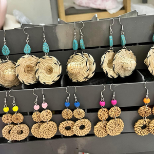 Trendy Boho Style Handmade Rattan Dangle <b>Earrings</b> Women Lightweight Geometric Drop Wicker Crafts Made Vietnam TUYET DUNG Wedding - Product Image 6