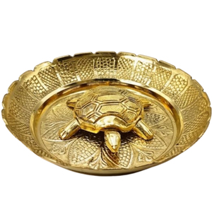 ถาดเต่าทองเหลืองชุบทอง ลายสัตว์นูนแบบวงกลม ของตกแต่งบ้าน งานฝีมือโลหะ - Product Image 1