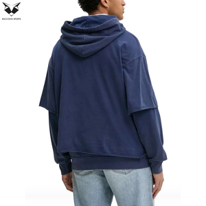 เสื้อฮู้ดดี้โอเวอร์ไซส์สองชั้นสำหรับผู้ชาย สไตล์สตรีทแวร์ ผ้าฟลีซอุ่นสบาย สวมใส่สบาย ปักโลโก้ตามสั่ง แฟชั่นรักษ์โลกสำหรับฤดูใบไม้ร่วง - Product Image 3