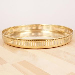 Minimal Gold Finish <b>Round</b> Brass <b>Tray</b> Decorative Serving Plate for Luxury Home Kitchen Coffee <b>Table</b> Decor - Product Image 5