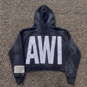Hoodie court délavé à l'acide, personnalisé, surdimensionné, avec strass sur le devant, respirant, séchage rapide, confort maximal, effet soleil éclairé - Product Image 3