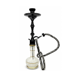 Chichas Farida de Luxe Mini Égyptiennes en Métal Cannelé Noir avec Vase Blanc – Prix de Gros - Product Image 1
