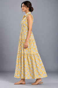 Vestido Camisero Largo de Algodón Cambray con Estampado Floral para Mujer – Vestido de Verano sin Mangas con Volantes de 120 GSM, Vestido Suave de Algodón para Verano/Primavera - Product Image 4