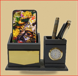 Custom Desk Organizer Pen <b>Holder</b> with Clock and <b>Card</b> <b>Holder</b> Office Table Gift Set - Product Image 6