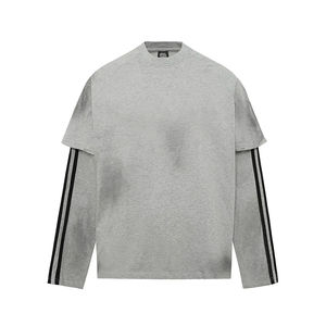 Double Layer T-<b>shirt</b> Custom Streetwear <b>Patchwork</b> Long Sleeve Unisex Double Layer T-<b>shirt</b> Oversized Layered Cotton T-<b>shirt</b> - Product Image 6