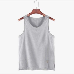 Débardeur en coton gris pour homme, col en V, décontracté, respirant, tricoté, couleur unie, sans manches - Product Image 1