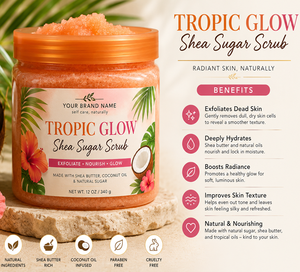 Exfoliante Corporal Tropic Glow Shea Sugar Scrub con Manteca de Karité y Aceites Naturales, Fórmula Hidratante para Venta al por Mayor y Marca Privada - Product Image 3