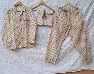 Premium Quality Stitching Printing Fabric Pajama Set Long Sleeve Shirt, Elastic Waist Bottom <b>Pant</b> Comfy Sleepwear Women Clothing - Product Image 1