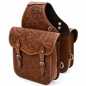 Sacs de selle en cuir pour chevaux de style western |   Pochette de rangement pour selle d'équitation double face avec motif en relief, grande capacité pour les sorties à cheval - Product Image 1