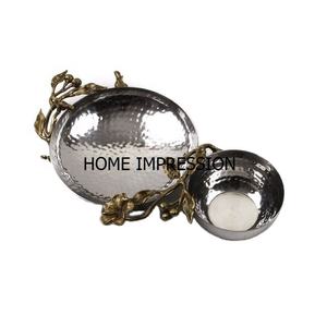 New Hammered Surface Texture Stylish Decorative Metal Joint Brass Leafs Designer Fancy <b>Bowl</b> <b>Stainless</b> <b>Steel</b> <b>Bowls</b> Design <b>Bowls</b> - Product Image 1