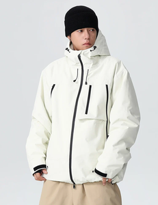 Veste de ski imperméable à capuche blanche pour homme, fermeture éclair, logo personnalisé sur le devant, isolation synthétique, vêtements d'extérieur, veste de ski - Product Image 3