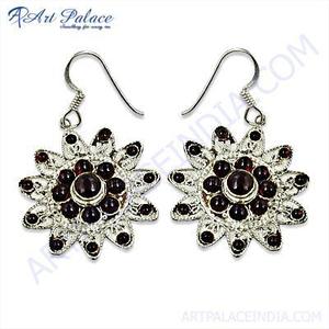 Cute Flower Shape Silver <b>Garnet</b> Gemstone Fashion <b>Rings</b> Elegant Earrings - Product Image 1