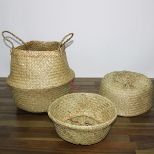 Handcrafted Wicker Palm Leaf Storage <b>Baskets</b> Modern Round with Handles Precision-Made Multi-Purpose Organizer <b>for</b> Living Room - Product Image 3