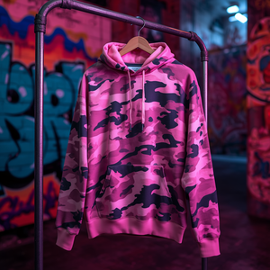 Sudadera con Capucha Rosa Camuflaje, Mezcla de Algodón, Estilo Urbano, Casual, Oversize, OEM - Product Image 1