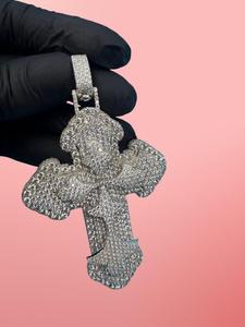 Colgante de cruz redondo con pavé de moissanita en plata de ley 925 chapada en rodio, estilo hip hop, para ocasiones especiales de hombre - Product Image 3