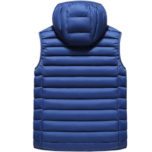 Men's Beige Hooded Puffer <b>Vest</b> Stand Collar Zipper Closure Casual Winter Sleeveless Quilted Jacket Thick Polyester Wadding style - Product Image 5
