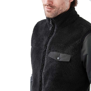 <b>Black</b> Color Stand Collar Zippier Up Full Sleeve Sherpa <b>Vest</b> Windproof Breathable Casual Sherpa Fleece <b>Vest</b> With 3 Pocket - Product Image 5