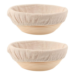 Panier de levage rond en rotin avec doublure en lin, banneton pour la levée de la pâte au levain, bol fait main, outil de cuisine naturel - Product Image 4