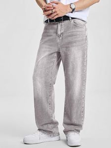 Jean en coton délavé coupe droite pour homme, taille mi-haute, style décontracté, tissu respirant, fermeture boutonnée, assorti aux baskets blanches - Product Image 1