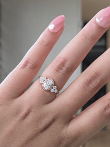 Oval Lab Grown Diamond Halo Floral Ring 0.85 Ct Gold Milgrain <b>Cluster</b> Engagement Anniversary Fine Jewelry for Women - Product Image 1