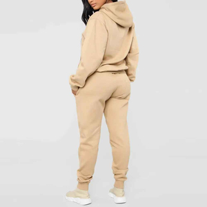 Ensemble de survêtement beige uni à capuche pour femme grande taille, coupe décontractée, sweat-shirt et pantalon de jogging longueur cheville - Product Image 6
