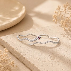 Natural Ruby Snake <b>Bangle</b> 925 Sterling Silver Rhodium Plated Serpent Cuff Bracelet July Birthstone Claw Setting Jewelry - Product Image 4