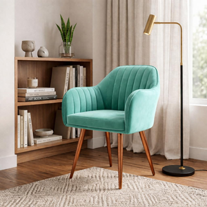Fauteuil d'appoint haut de gamme en velours avec coussin en peluche, structure en bois et pieds en métal pour salon, chambre, salle à manger, café et restaurant - Product Image 5