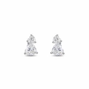 Nouveauté : Boucles d'oreilles en forme de cœur avec diamants cultivés en laboratoire, bicolores, en or pur 14 carats, cadeau élégant, cadeau d'anniversaire - Product Image 1