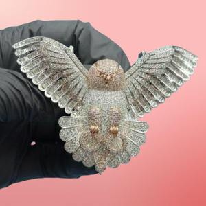 จี้นกฮูกแบบกำหนดเองประดับเพชรโมอิสซาไนต์ เงินแท้ 925 ชุบทองสองสี สไตล์ฮิปฮอป - Product Image 3