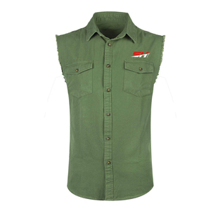 Mens Denim Sleeveless Shirt Casual Button Down Biker Vest Cotton <b>Distressed</b> Raw Edge Streetwear <b>Top</b> For Men - Product Image 1