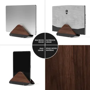 Walnut Wooden Laptop <b>Stand</b> Vertical Notebook Holder <b>Desktop</b> Docking Riser Space Saving Display <b>Stand</b> for MacBook - Product Image 4