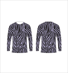 T-shirt à manches longues personnalisé par sublimation, motif zèbre violet et noir, col rond, vêtements de sport performants, vente en gros de vêtements - Product Image 1