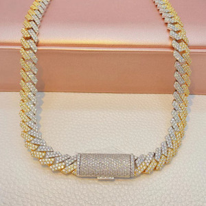 Zinc Alloy Hip Hop Miami Cuban Link Chain Necklace with Diamond Fully Iced Out <b>Silver</b> & 14K Gold Plated Unisex Jewelry - Product Image 4