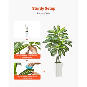 Albero Artificiale di Dracaena da 1,5 m, Palma Finta, Piante Tropicali Grandi, Vaso Alto Bianco con Alberi Grandi in Fibra di Vetro e Seta Sintetica - Product Image 6
