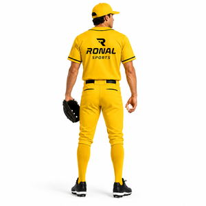Uniforme de Béisbol Unisex Amarillo RONAL SPORTS, Manga Corta, Cierre de Hebilla, Transpirable, 100% Poliéster, para Todas las Temporadas, Adulto, Corte Holgado - Product Image 2