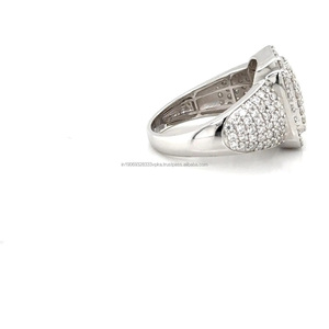 Women's 925 <b>Silver</b> Moissanite Cocktail <b>Ring</b> Round Brilliant Cut Pave Setting Geometric Luxury <b>Statement</b> <b>Ring</b> - Product Image 2