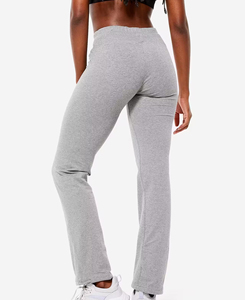 Pantalones Deportivos Grises de Cintura Alta, Largos hasta el Tobillo, Casuales, de Punto, de Algodón y Elastano, Transpirables, Sólidos, para Mujer, Tallas Grandes, Ropa de Otoño, MOQ Bajo - Product Image 2