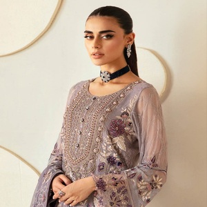 ชุดสูทปากีสถานและอินเดียสำหรับผู้หญิงชุดสูทงานแต่งงานชุดปาร์ตี้ผ้าชีฟอง3ชิ้น - Product Image 5