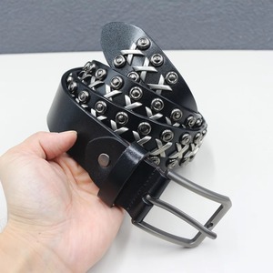 Nouvelle ceinture en cuir véritable pour homme, style punk, décontractée, avec clous, boucle à ardillon et rivets en alliage, en cuir de vachette - Product Image 4