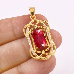 Red Ruby Cushion Cut Gemstone Charm Pendant 925 Sterling Silver 14K Gold Plated Jewelry Gift For Women - Product Image 3