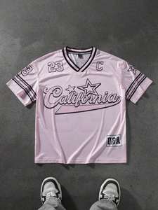 Maillot de sport en mesh personnalisé par sublimation, rose pastel, coupe oversize, streetwear unisexe, mode été, vente en gros OEM - Product Image 4