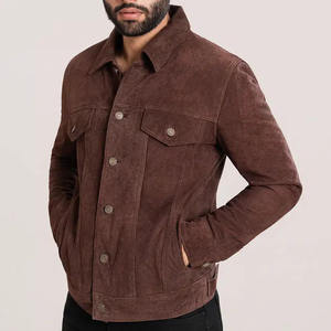Veste en daim marron style trucker, manches longues, col rabattu, fermeture boutonnée, coupe classique, couleur unie, pour homme et femme, automne - Product Image 4