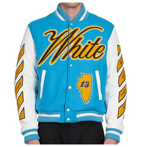 Chaqueta Varsity Blanca y Azul para Hombre, Estilo Preppy, con Diseño de Parches en las Mangas, Transpirable y Ecológica - Product Image 4