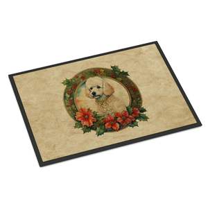 Poodle Christmas Flowers <b>Doormat</b> Non-Slip <b>Washable</b> Low Pile 24H X 36W Indoor Outdoor Entryway Rug for Front Door - Product Image 1