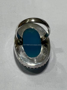 Plata de Ley 925, anillo de declaración de piedras preciosas naturales de Calcedonia azul de excelente calidad, regalo de Calcedonia azul para ella - Product Image 3
