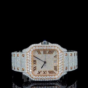 Luxury Moissanite Mechanical Watch Square Dial Stainless Steel Band Water Resistant Analog <b>Wristwatch</b> for <b>Men</b> - Product Image 1