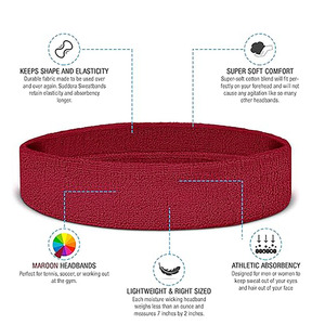 Elastic <b>Sports</b> <b>Headband</b> for Men and Women, Sweat Absorbent Terry Cloth Head Band, Non Slip Fitness - Product Image 4